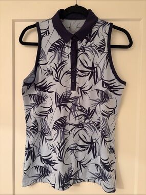 Under Armour Light Blue Sleeveless Polo Tank with Navy Leaf Print